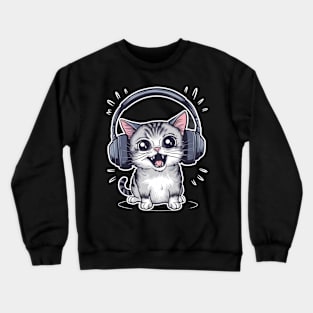 cat with headphones Crewneck Sweatshirt